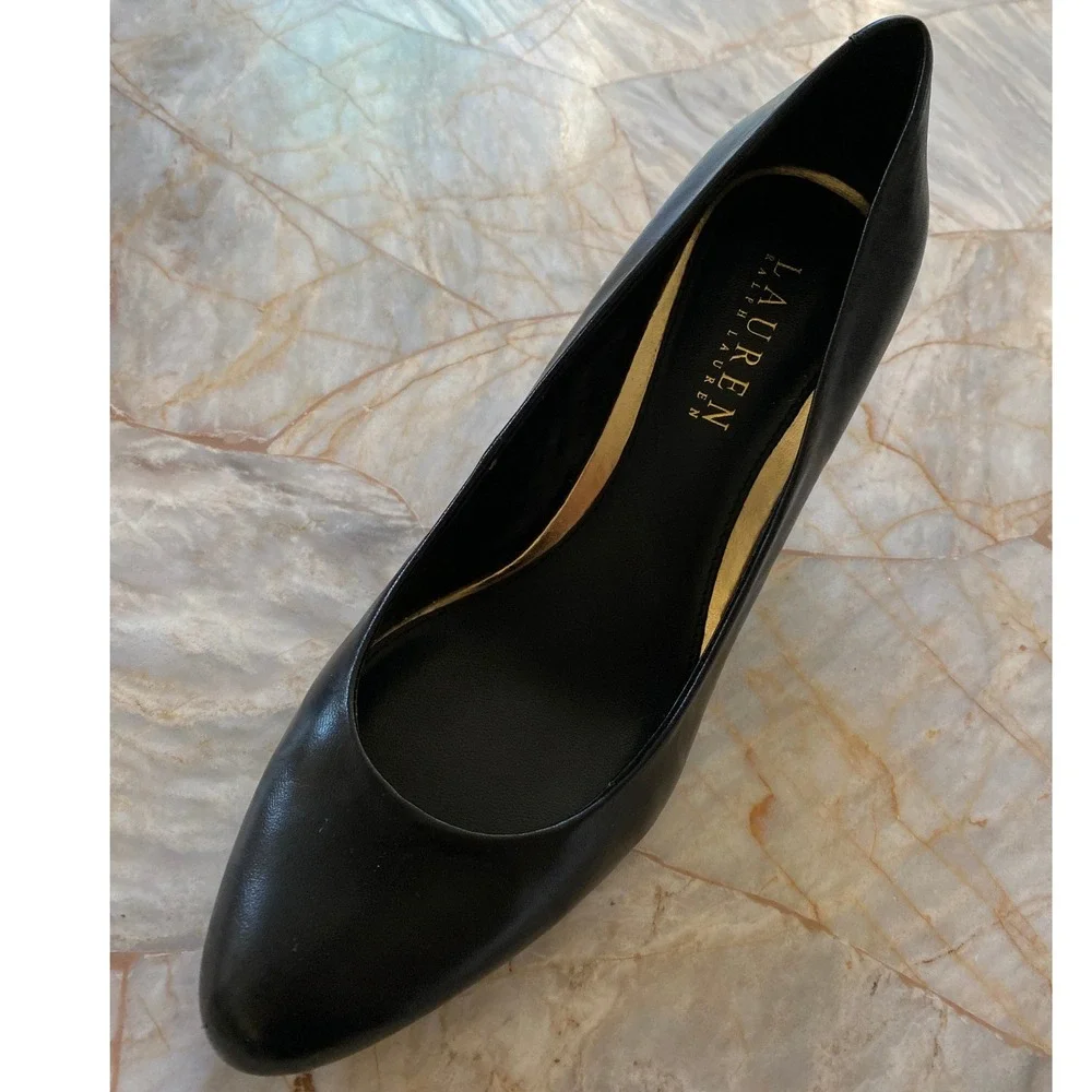 Lauren Ralph Lauren Harper Black Leather Round Toe Stiletto Pumps 7B 11739 E 14